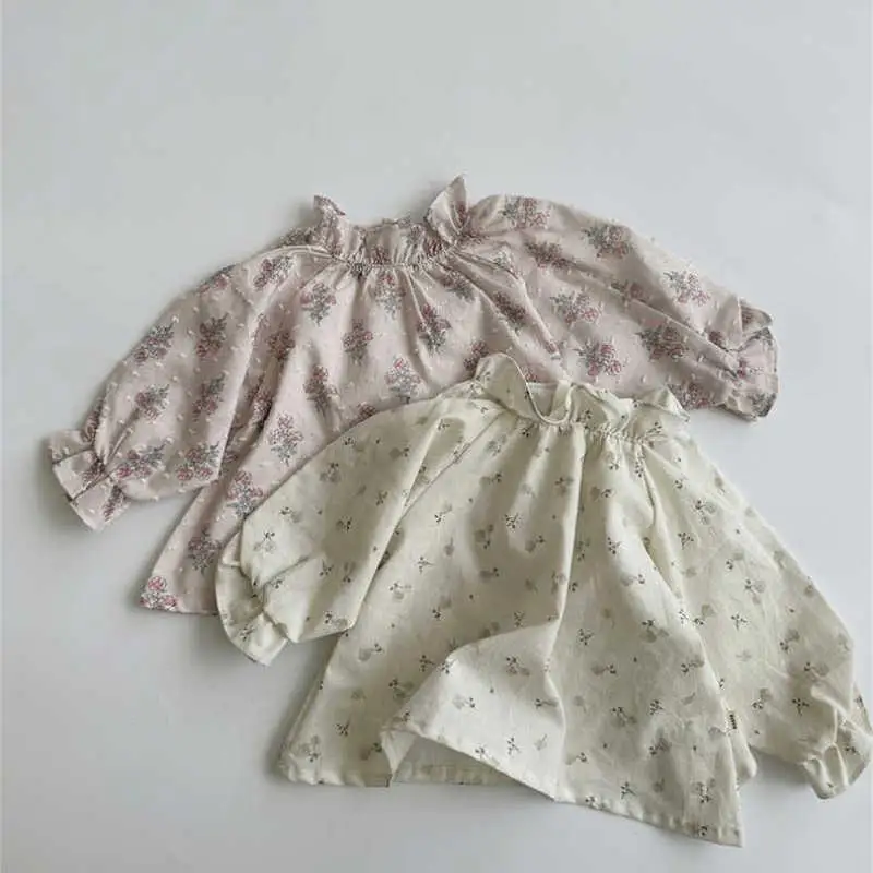 

2025 Autumn New Baby Girl Long Sleeve Floral Shirts Cotton Infant Toddler Cute Lace Collar Blouse Girls Loose Princess Tops