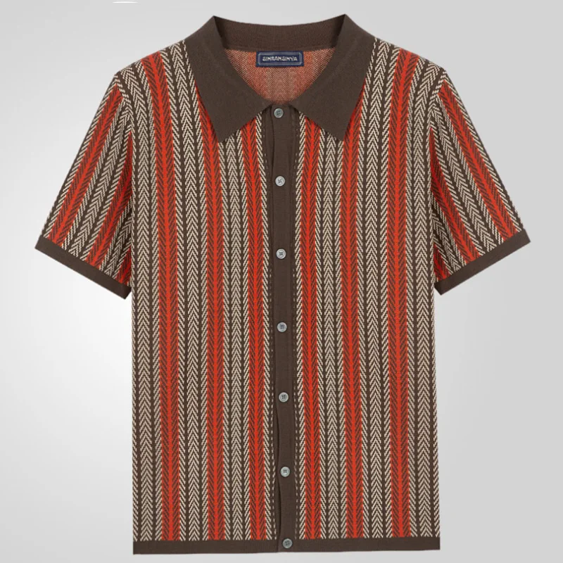 Men's High-end Luxury Short-sleeved Sweater Mens Summer New Striped Jacquard Business Polo Shirt Man Casual High Quality T-shirt