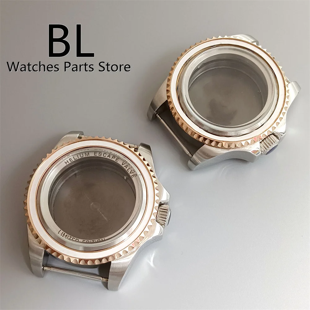 Imagem -05 - Bliger-two-tone Rose Gold Ver Case Válvula Escape Chapter Sapphire Crystal Fit Nh34 Nh36 Nh35a 2824 Movimento Pt5000 44 mm