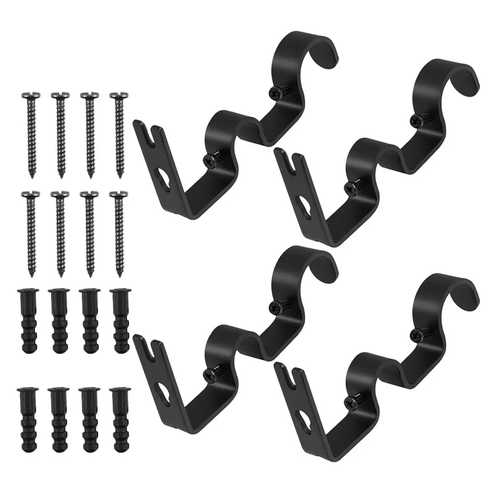

4Pcs Thickened Iron Curtain Rod Brackets Heavy Duty Support for Single Rod Curtain Holder Window Hardware