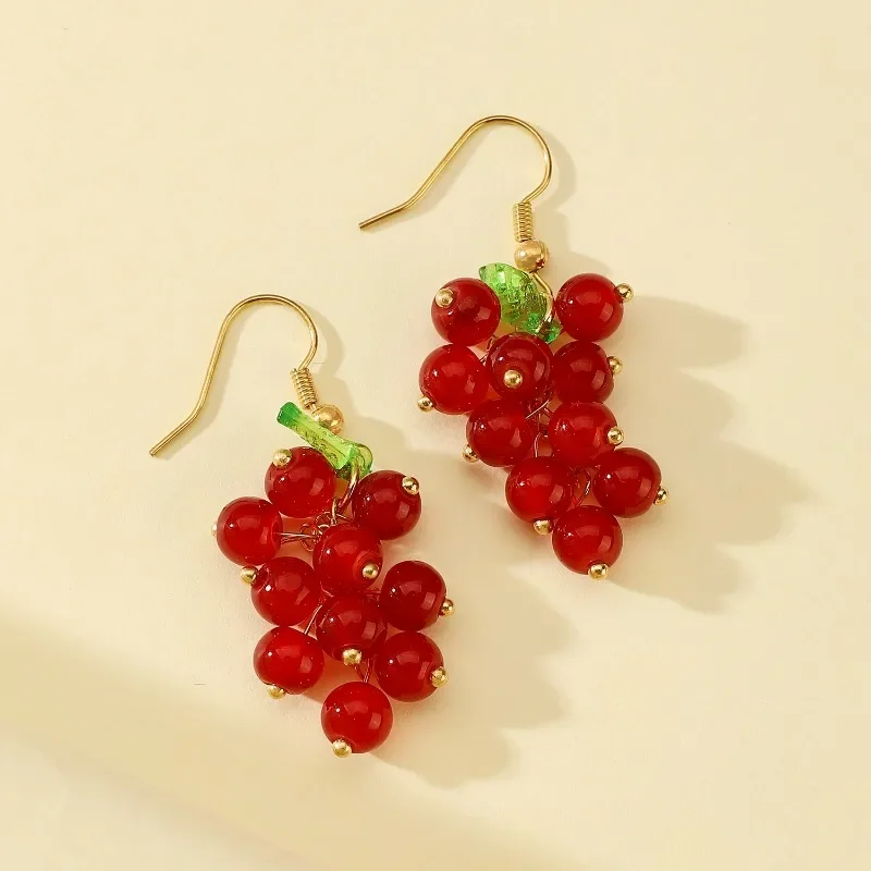 Fashion Korean Ins Summer Countryside Style Grape Pendant Earrings Trendy Women, Sweet and Cute Jewelry, Wedding Party Gifts