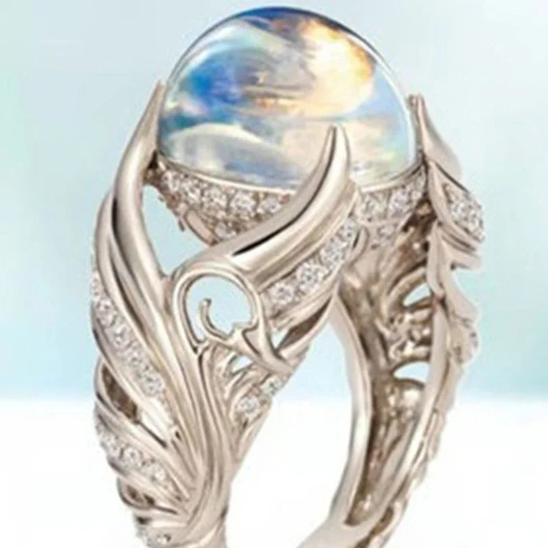 1pcs White Swan Multicolored Imitation Moonlight Stone Ring Female European and N Popular Jewelry