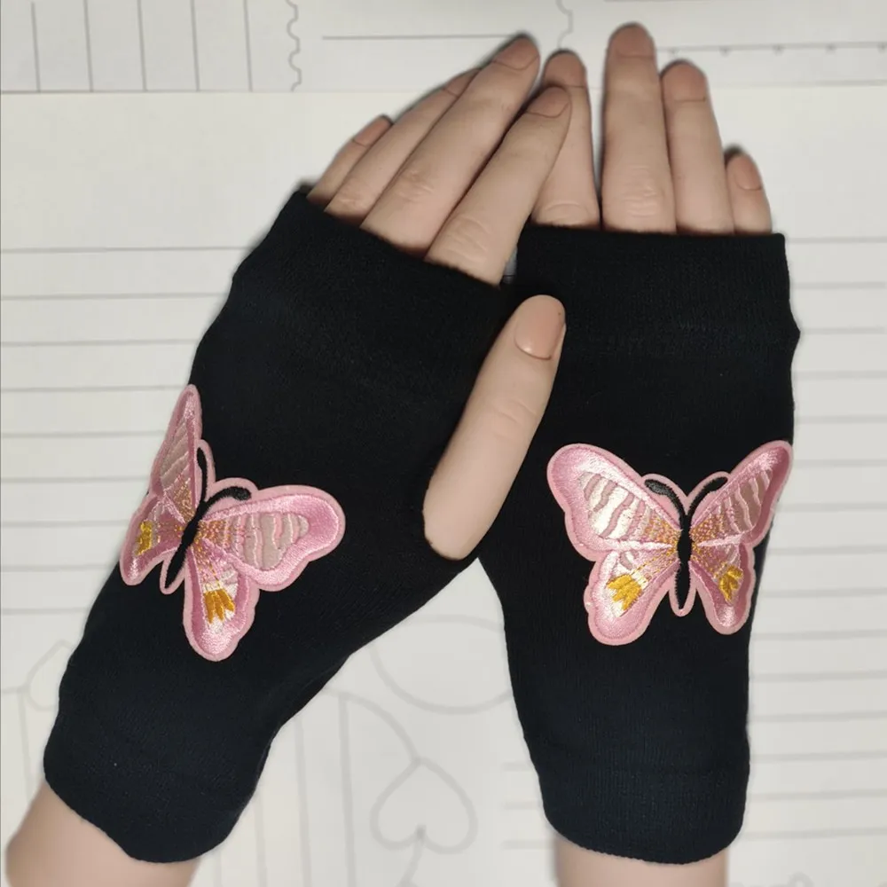 Guantes de punto de algodón, adecuados para todas las estaciones, guantes de baile, elásticos, sin dedos, Mariposa Negra, hombres y mujeres