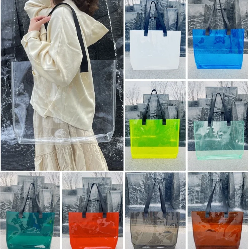 PVC Clear Jelly Bag Durable Large Capacity Transparent One Shoulder Bag Laser Casual Overnight Bag Women\'s Bag