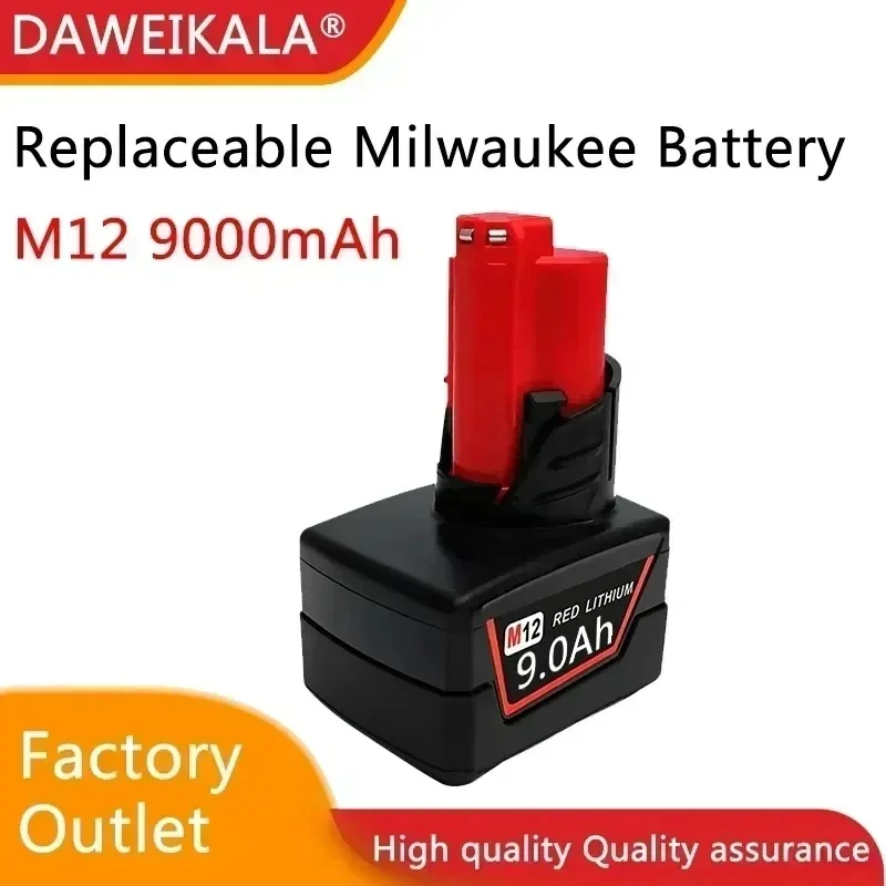 12V9Ah Li-ion Battery for Milwaukee 12V Tools M12 12V M12B6 XC 9.0Ah Cordless Drill Lithium-Ion Batteries 48-11-2402