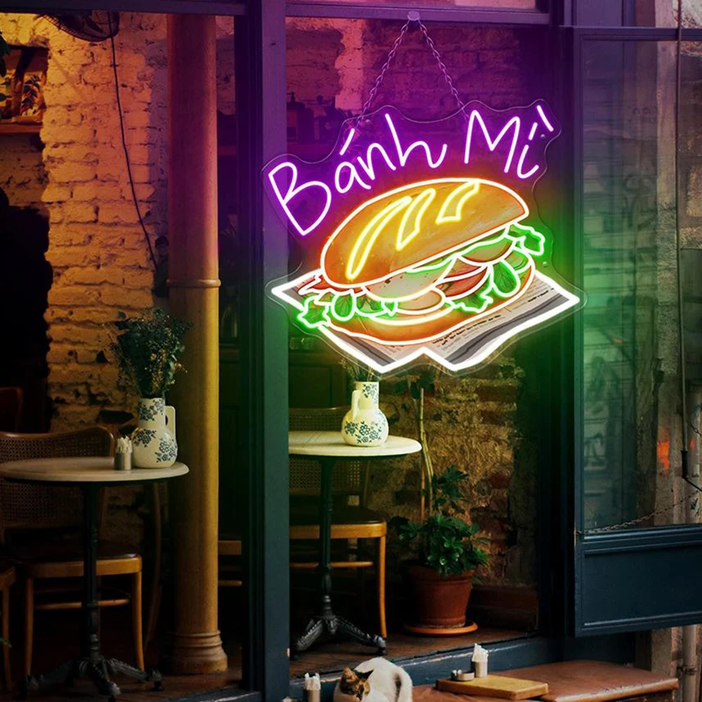 

Banh Mi Neon Sign Vietnamese Bread Led Sign Custom Vietnamese Food Wall Art Light Restaurant Kitchen Decoration Neon Light