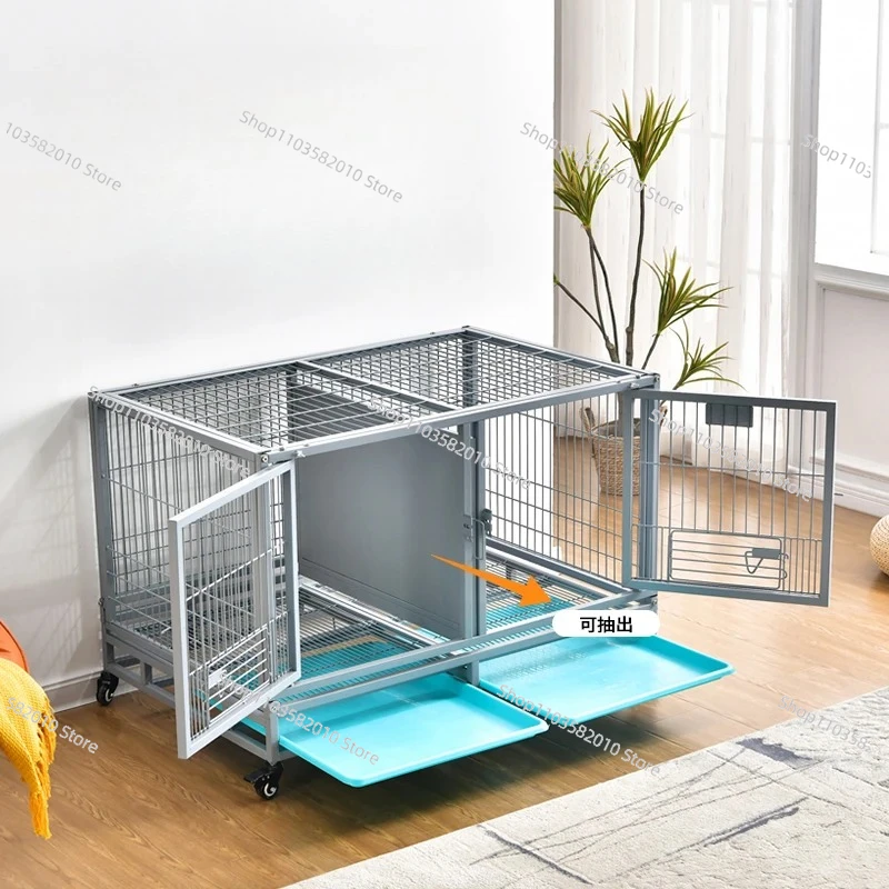 Foldable Heightening Double Dog Crate, Indoor Isolation Cage for Medium Large Dogs & Cats, Golden Retriever Household Kennel