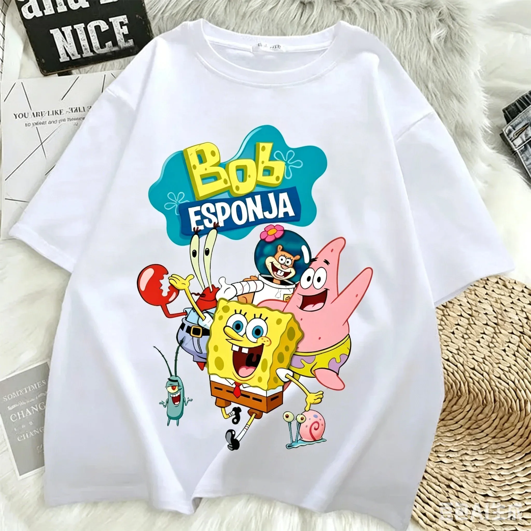 SpongeBob Schwammkopf T-Shirt Patrick Star Fischerboot-Print Tee Sommer Unisex Harajuku Streetwear Lustiges Cartoon-Oberteil – Detail 11