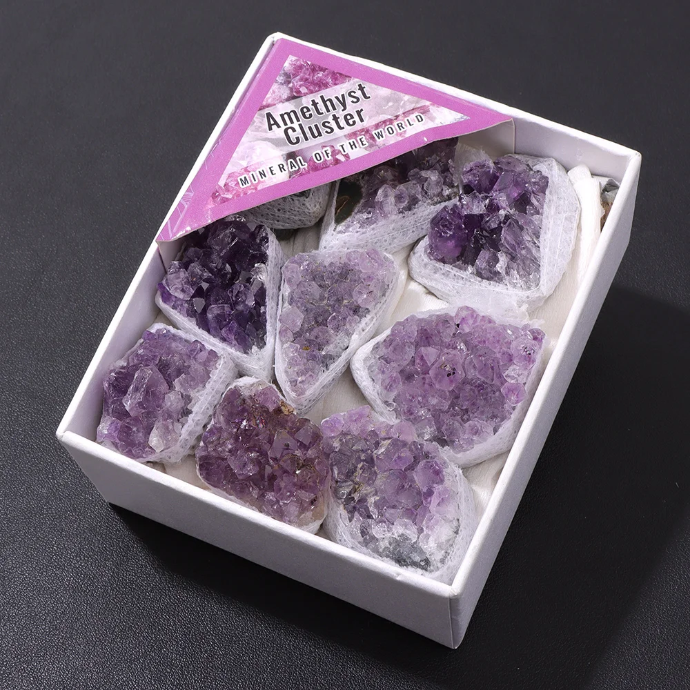 Natural Amethysts Crystal Raw Stone Set Box Irregular Citrine Fluorite Pyrite Mineral Specimen Fengshui Meditation Home Decor