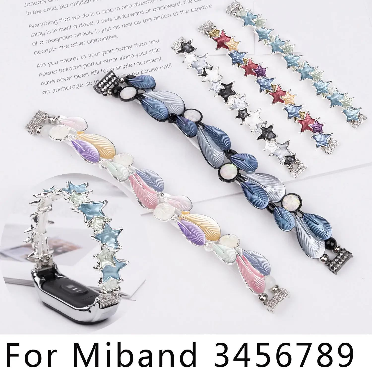 Jewelry Star Watch Strap Frame for Xiaomi Band 9 8 7 6 5 4 3 Protect Cover Wirst Bracelet For Xiaomi MiBand 9 Belt