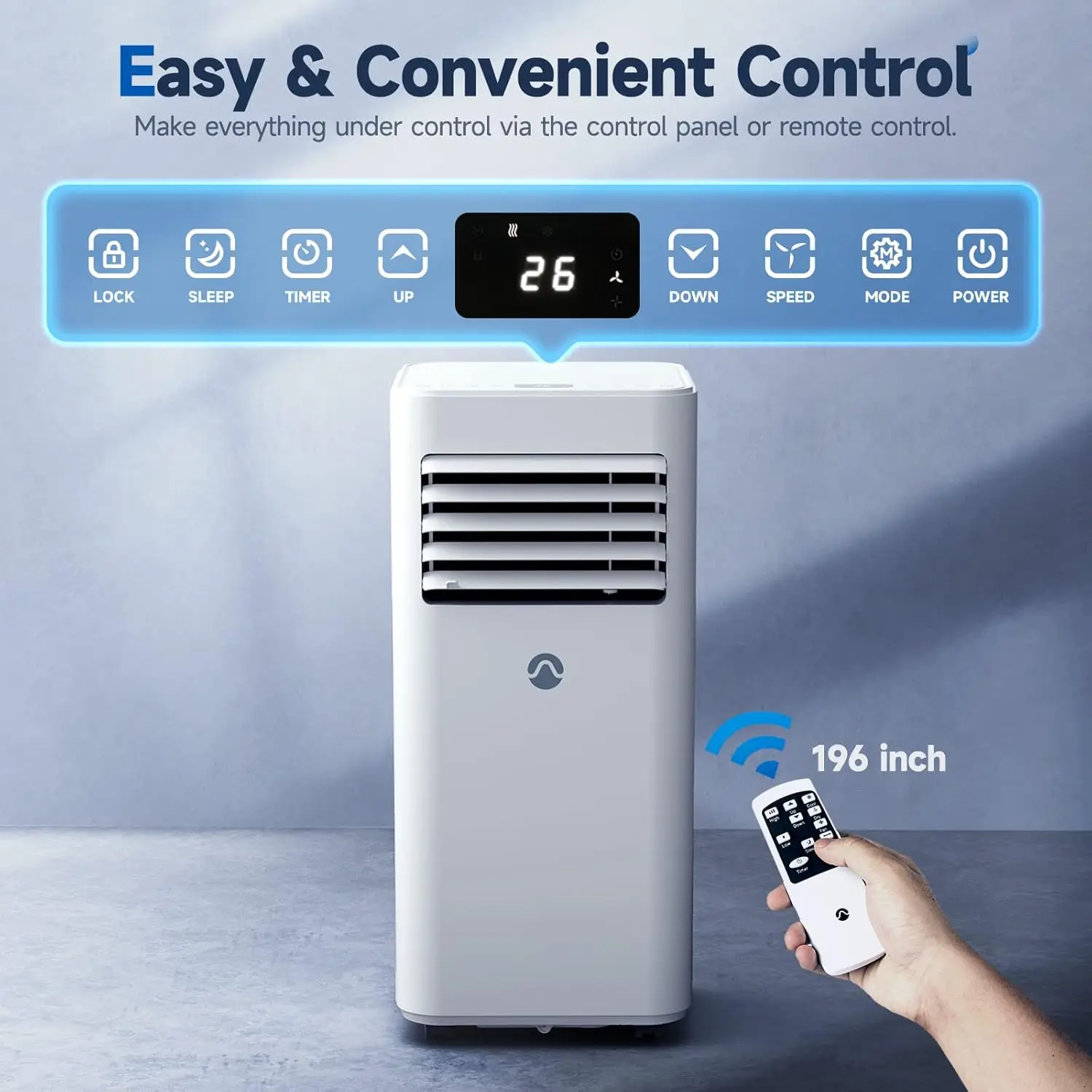 Condicionador de ar portátil para quarto, 10000 BTU AC, até 450 Sq Ft. Unidade AC desumidificador e ventilador, Display Digital, Rem, 3 em 1