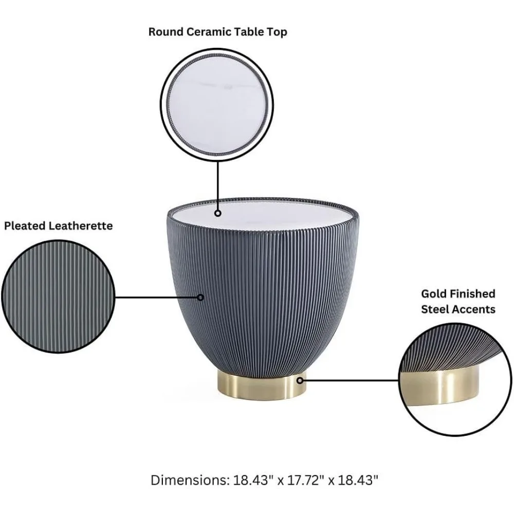 Tavolino da caffè moderno Anderson e tavolino 2.0 imbottito in similpelle grigia con piano in finto ceramica - set di 2