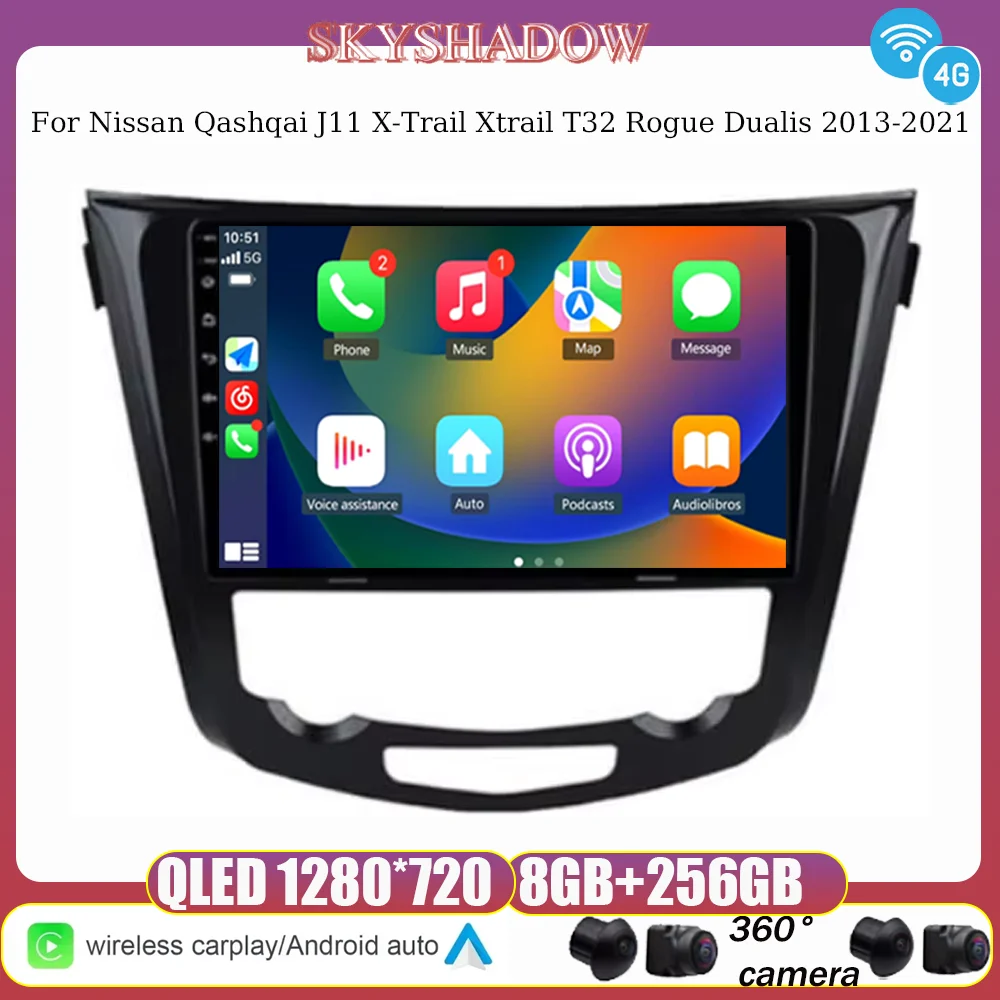 

For Nissan Qashqai J11 X-Trail Xtrail T32 Rogue Dualis 2013-2021 Android 14 Car Radio Multimedia Video Player Navigation 4G DVD