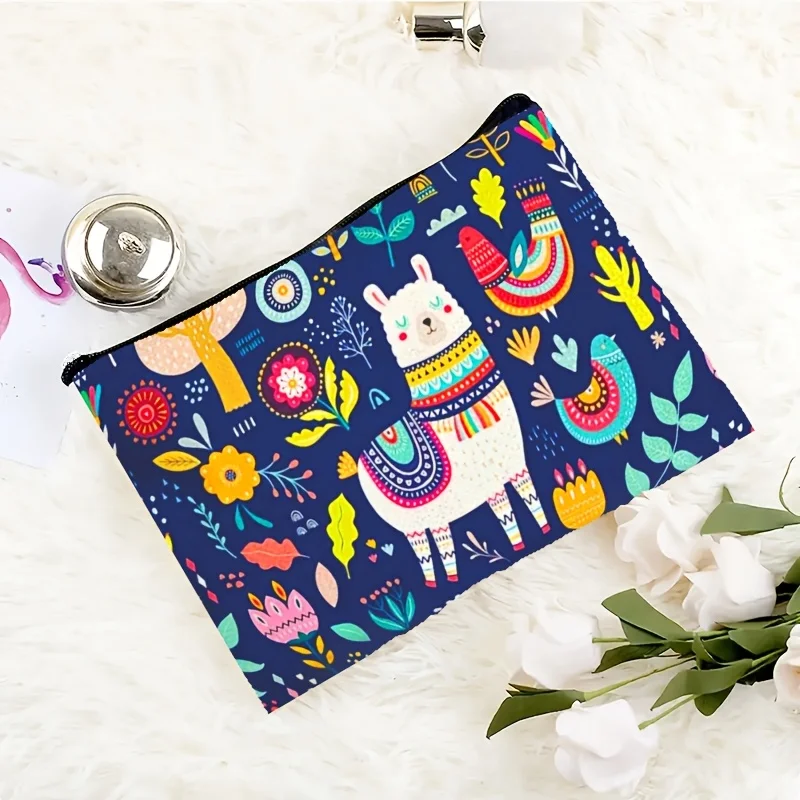 Alpaca -Durable And Fade-Resistant Convenient Zipper Closure Portable Makeup PouchStudent Pencil Case Cosmetics Bag