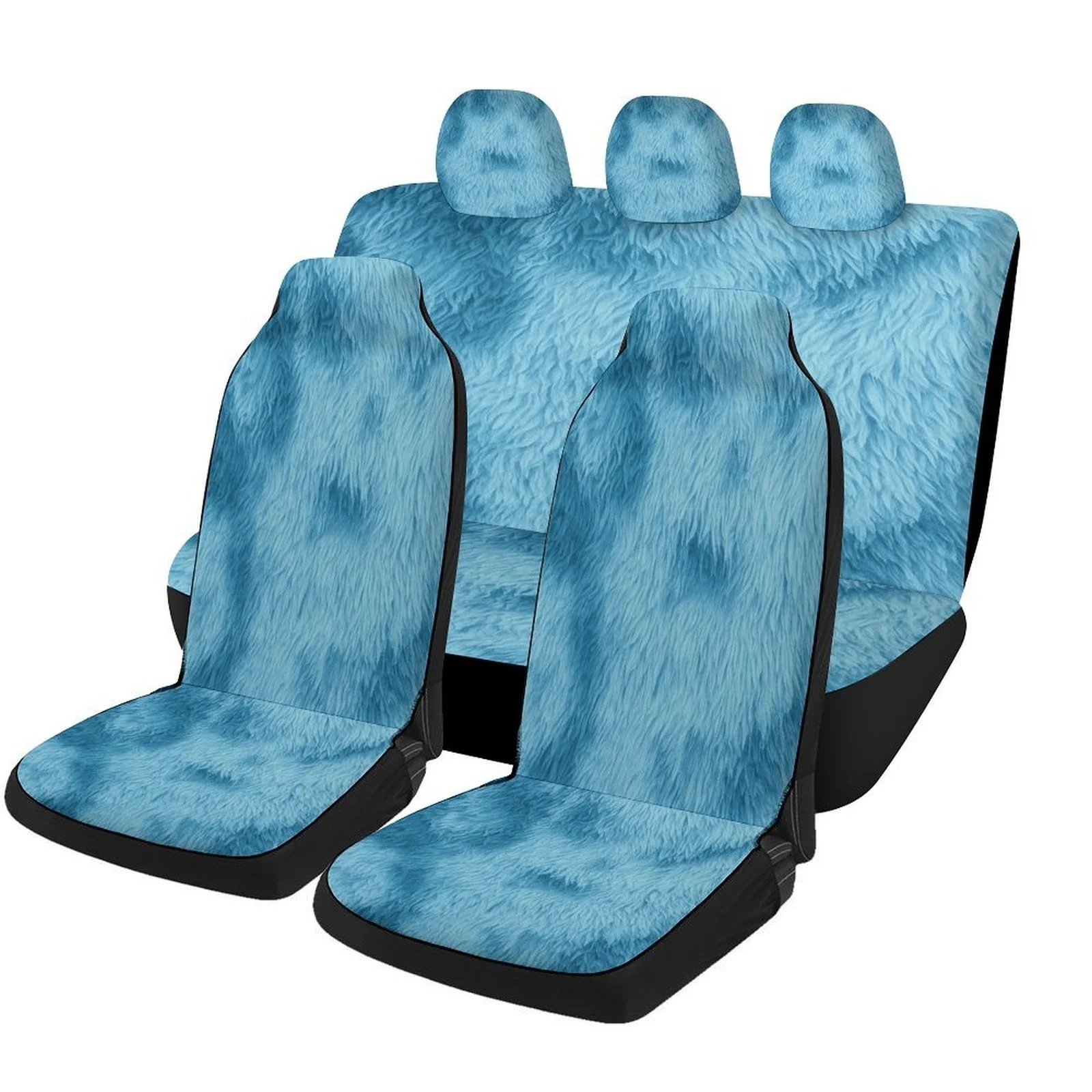 Blue Fur Texture Themed Car Seat Cover Set For Most Cars, Decorative Trendy High-quality Car Seat Protector Covers Full Set, Ca