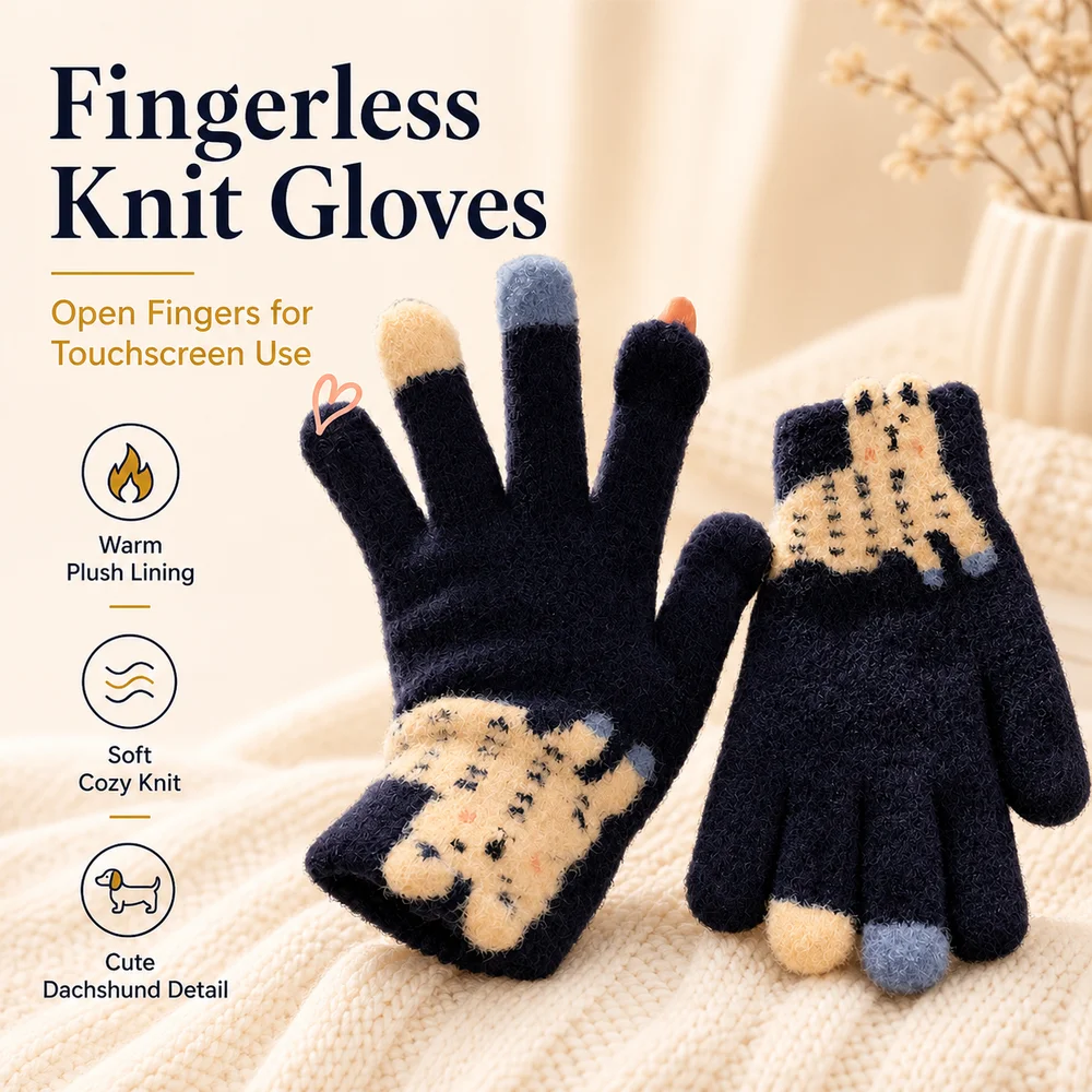 Gifts Five Fingers Knit Gloves Lined Warm Winter Gloves Thickened Open Finger Gloves Cycling