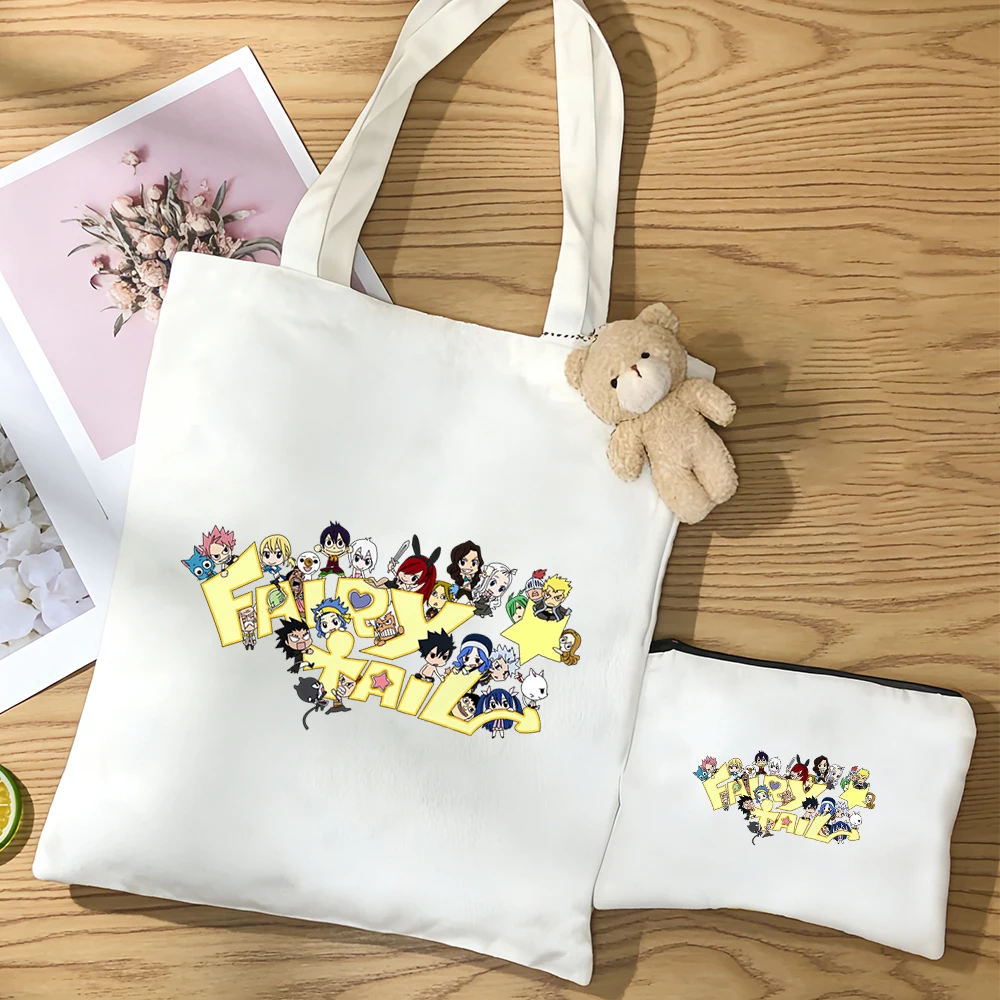 

kawaii 3pcs/set FAIRY TAIL Happy Lucy Heartfilia Etherious Natsu Dragneel canvas bag Anime figure Printing shoulder bag