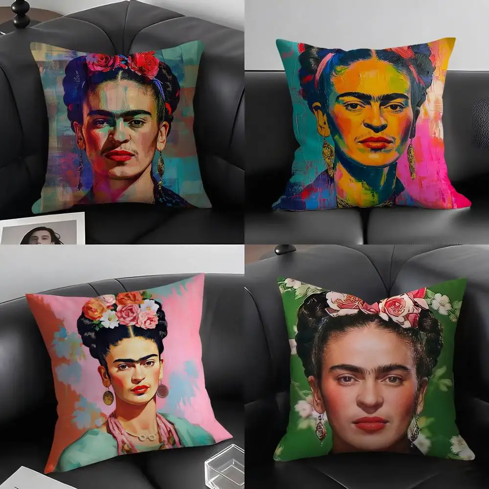

F-Fridas Painting Art Pillow Case Home Dorm Chair Back Short Plush Double-sided Printing Office Nap Time Cushion Cover