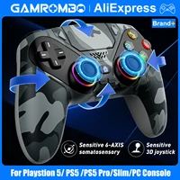 Control Inalámbrico RGB con Doble Vibración, Función Marco/Turbo, Conector de Audio de 3.5mm para Consolas Playstion5/PS5 Pro/Slim/PC