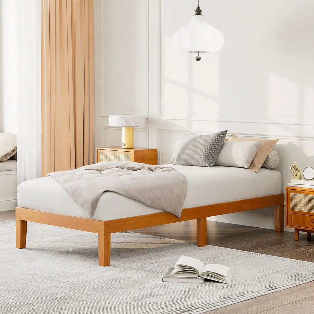 Solid Wood Bed Frame, Full Size Bed Base With Wood Slat Support, Sturdy, Stylish NoiseFree Design, No Box Spring Needed, Easy A