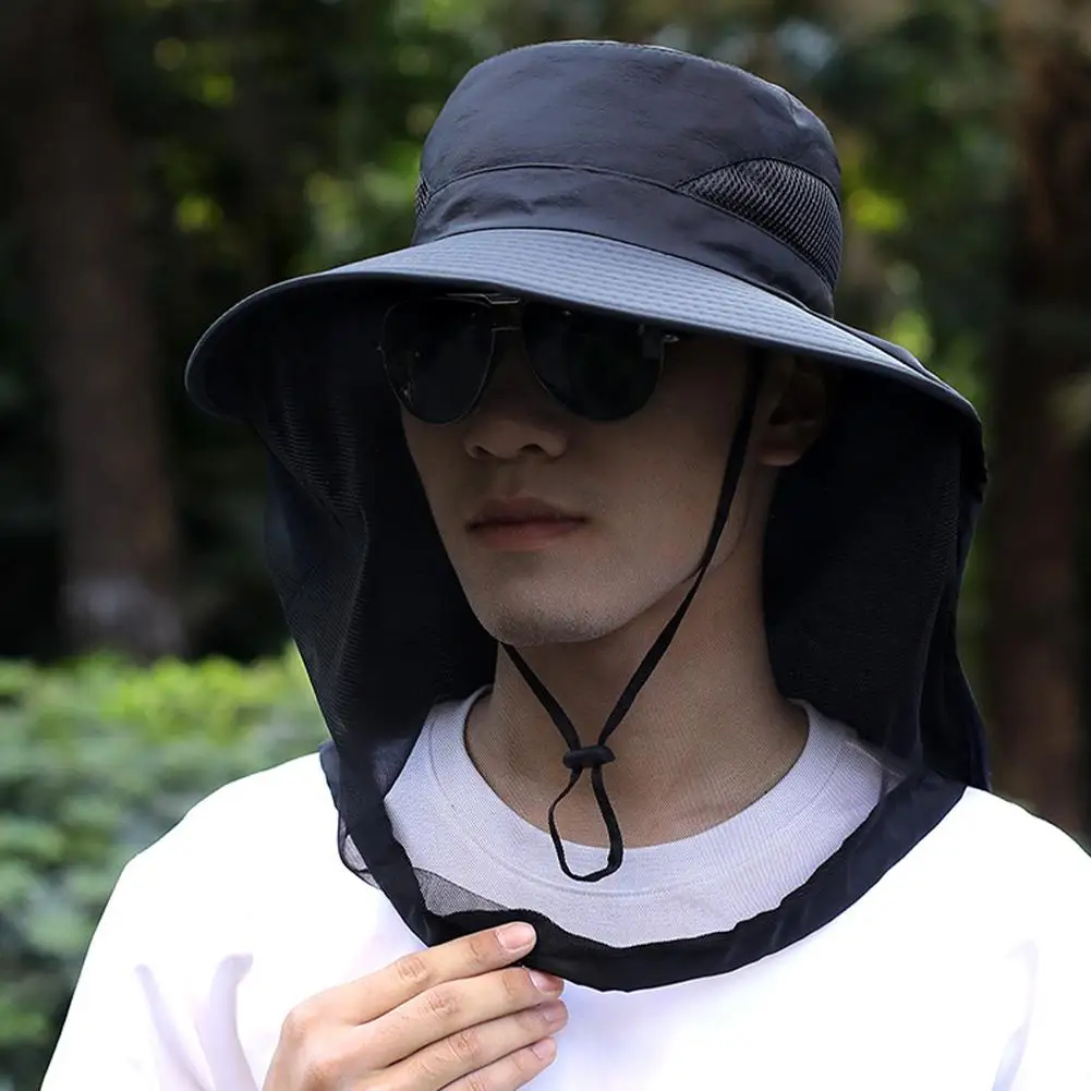 UV Protection Hat with Face Mask Breathable Insect Protection Wide Brim Fishing Hat Outdoor Sport Nature Hiking Camping Mesh Hat