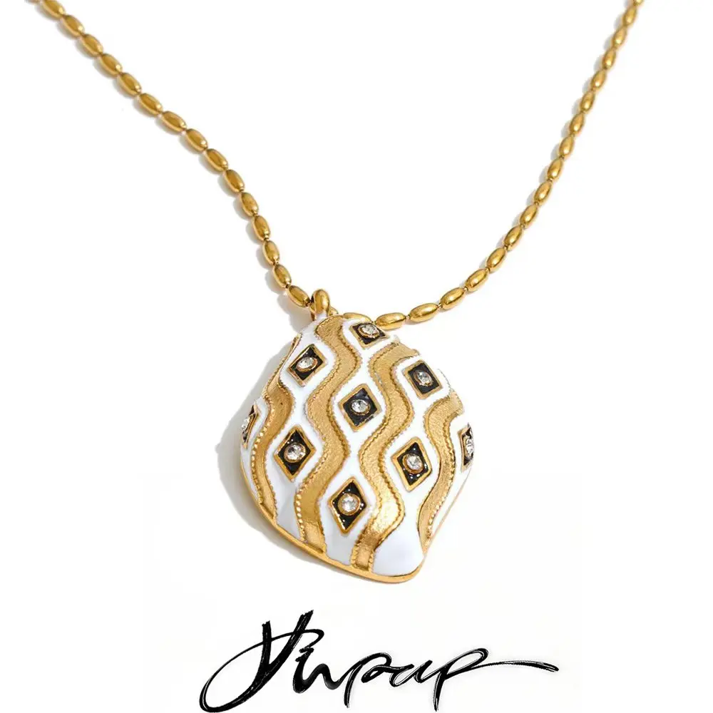 Yhpup New Arrivals Stainless Steel Pendant Necklace Enamel Rhinestones Stylish Unique Charm Collar Jewelry Accessories