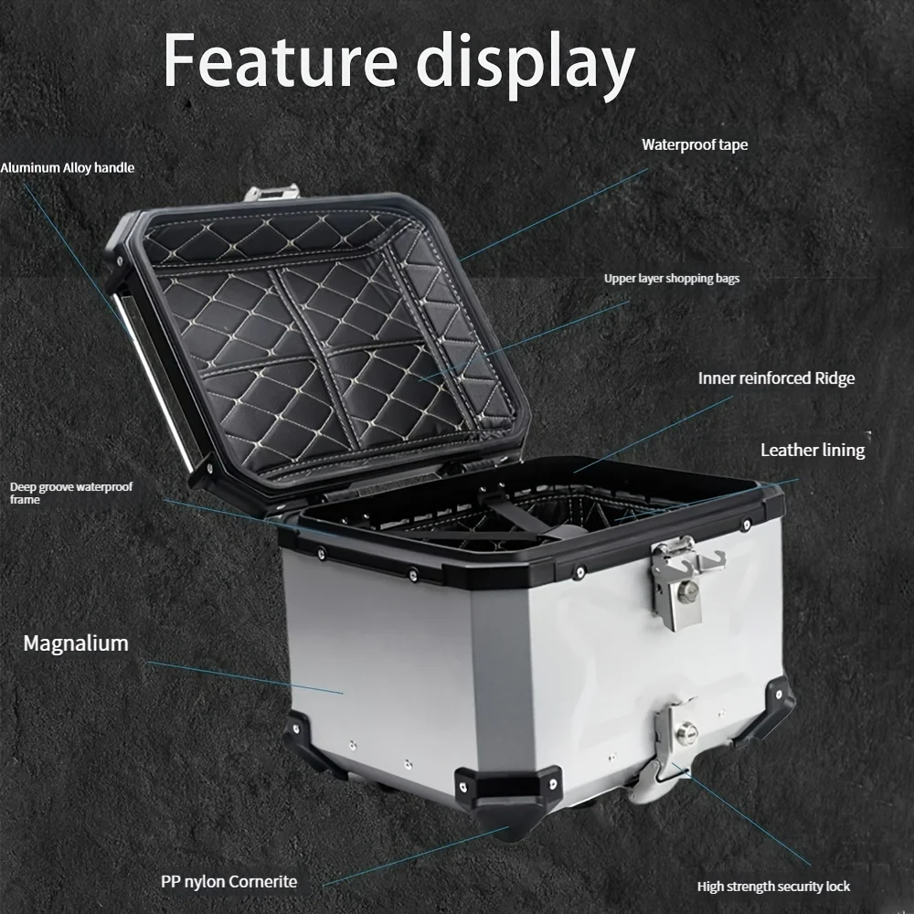 Embossed X shape Trunk Rear Top Lock Storage Case aluminum alloy quick release tailgate luggage box electric Motorcycle Tail Box