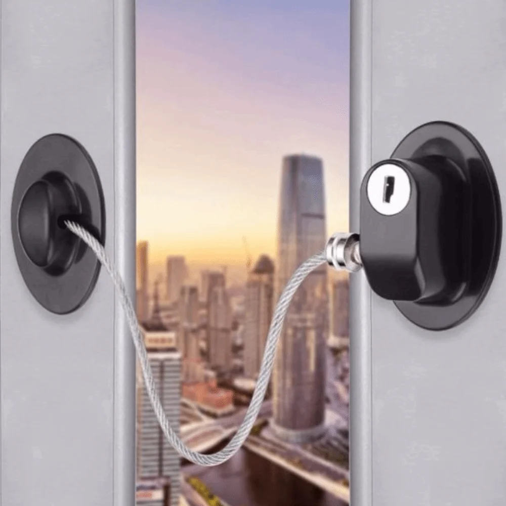 2Pcs Self Adhesive Children Safety Lock with Key No Drilling Window Security Lock Steel Wire Lock Rope Wear-resistant