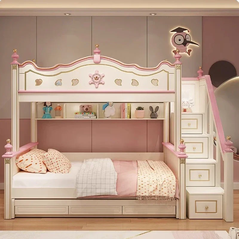 Storage Bunk Children Beds Princess Wooden Luxury Loft Children Beds Bedroom Boys Camas Infantiles Kids Bed Set Furniture BL50CB