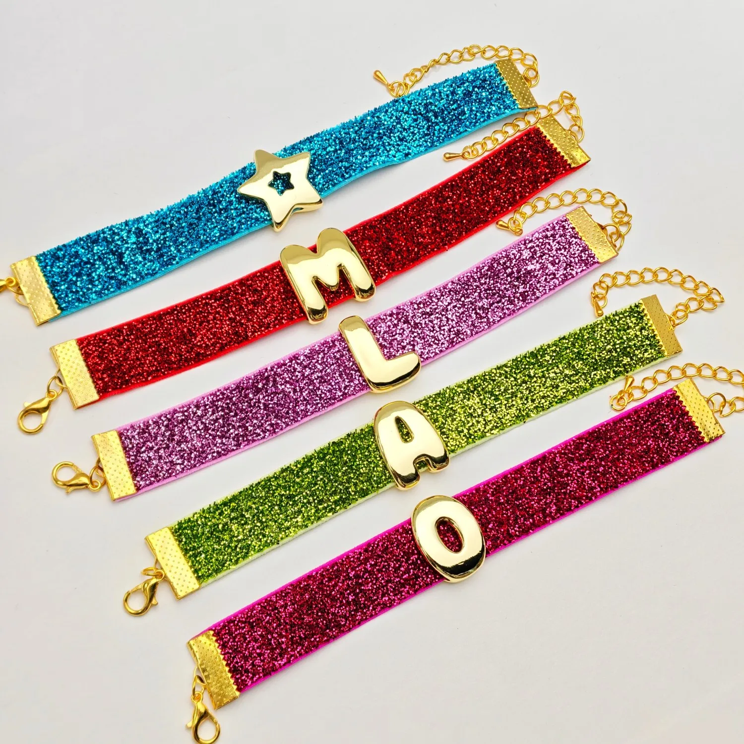 DOREMI Personalized Jewelry Adjustable Chirstmas Gift Band Bracelet Initial Letter Bubble Plain Gold Letters Christmas Bracelet