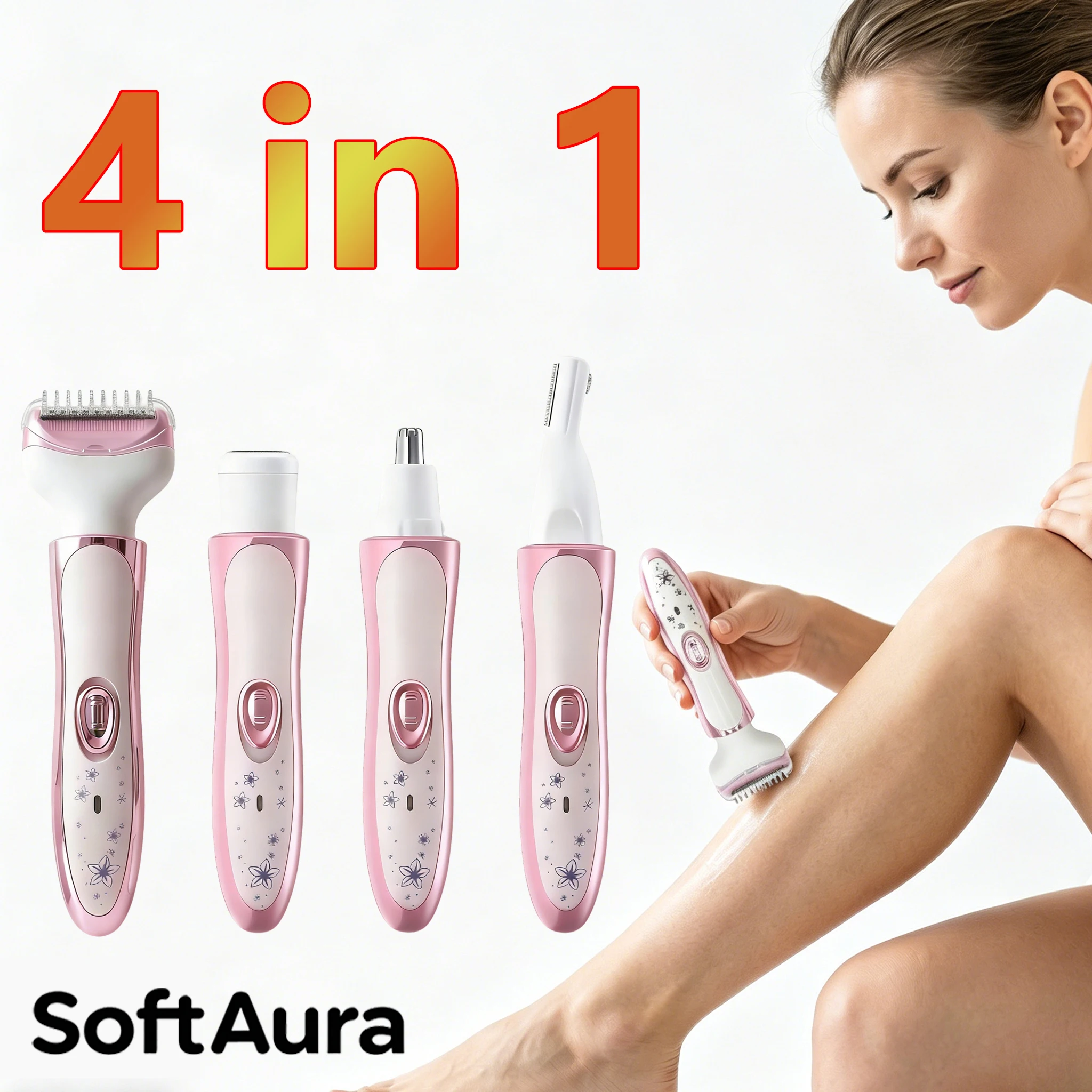 SoftAura 4 in 1 Electric Hair Removal Device USB Charging Women Eyebrow Trimmer Nose Underarm Leg Hair Bikini Shaver 2026 New