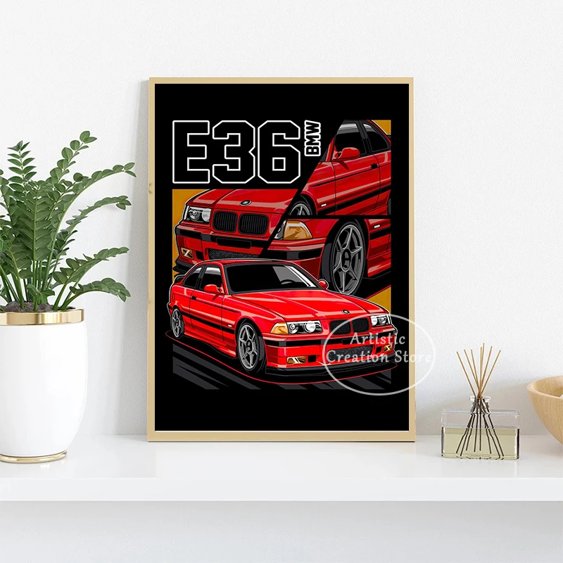 الأزرق مياتا سوبرا سيارة E36 سوبر سيارة المشارك الشارع نمط مجردة قماش اللوحة يطبع الفن جدار المنزل مكتب نادي ديكور الهدايا