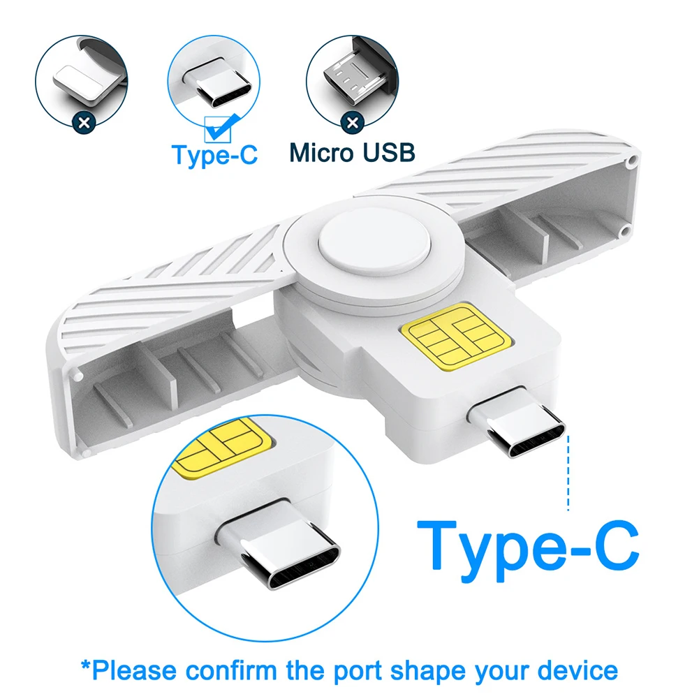 Portable Smart Card Reader Type-C USB Card Reader ID CAC Card Reader for SIM Chip ID Card for Government ID ActivClient AKO