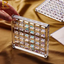 Caja de almacenamiento de joyería de piedra de diamante de cristal acrílico transparente para decoración de uñas, rejillas pequeñas, organizador de exhibición de diamantes de imitación, bandeja decorativa