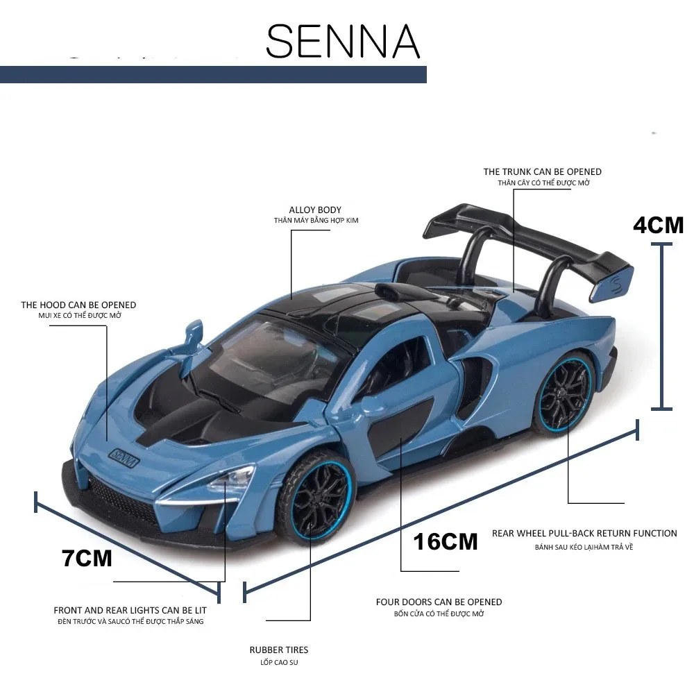 1:32 マクラーレンセナスーパーカースケールカーモデル合金車両ダイキャストメタルサウンド & ライトグッズ子供の誕生日おもちゃの車のギフト