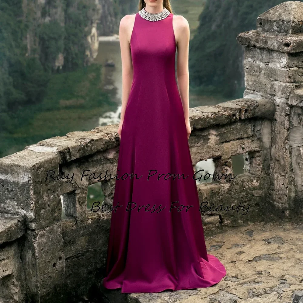 

Ray Fashion A Line Evening Dress High Neck With Sleeveless Crystal Floor Length For Formal Occasion Saudi Arabia فساتين سهرة