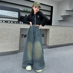 Girls Jeans Children's Clothing Spring Autumn Teenager Kids Denim Pants 8 10 12 13 14 Years Wide-leg Trousers School Girls Jeans