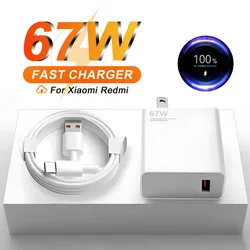 67W GaN USB Fast Charging Charger 6A Type C Fast Charging Cable, QC3.0 Quick Charge Wall Adapter Plug For iPhone Samsung Xiaomi