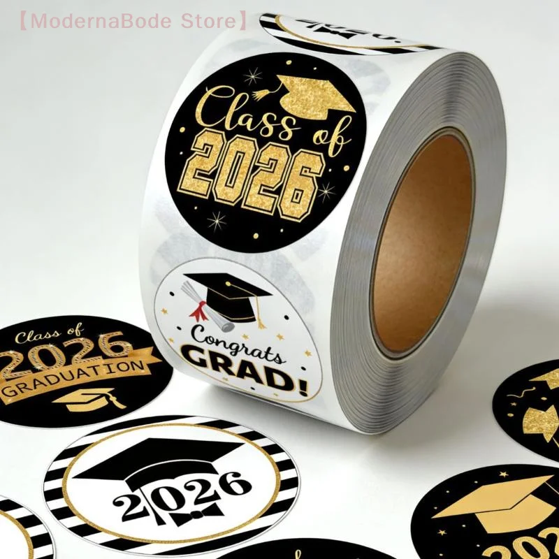 【M】500pcs/set 2026 Graduation Stickers Gold Foil Round Adhesive Labels Sticker Graduation Party Gift
