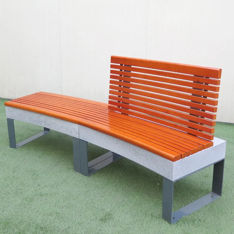 Garden Wooden Stone Bench Set with Backrest Stone Leg Metal Wood Bench Wholesale Stone Garden Wood Bench Wholesale