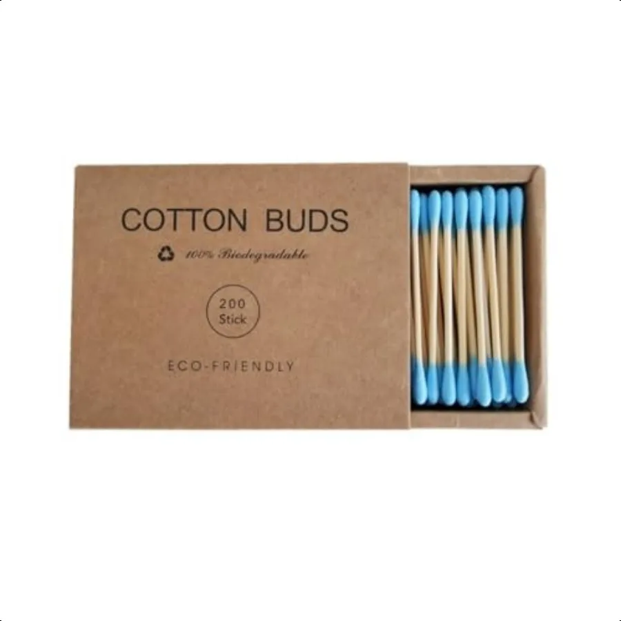 Farbige Premium-Wattestäbchen, natürliche Wattestäbchen, biologisch abbaubare organische Doppelspitzen zur Entfernung von Ohrenschmalz, 200 Stück, Blau