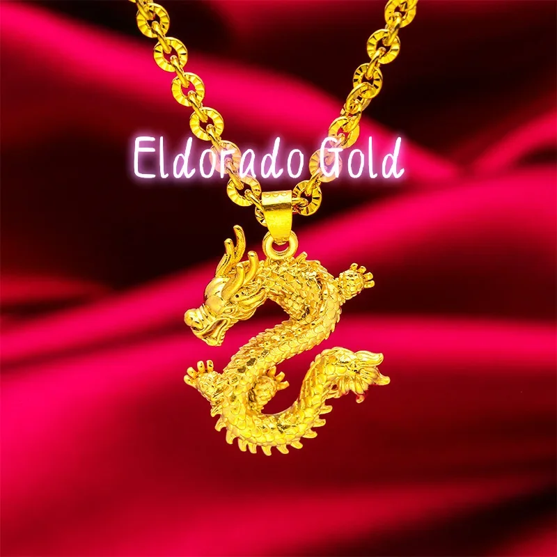 

Eldorado Gold Мужское ожерелье Eldorado Gold из 24-каратного золота (AU999) с изображением Дракона, символизирующего мощь | Позолоченный граненый дракон, филигранный лотос.