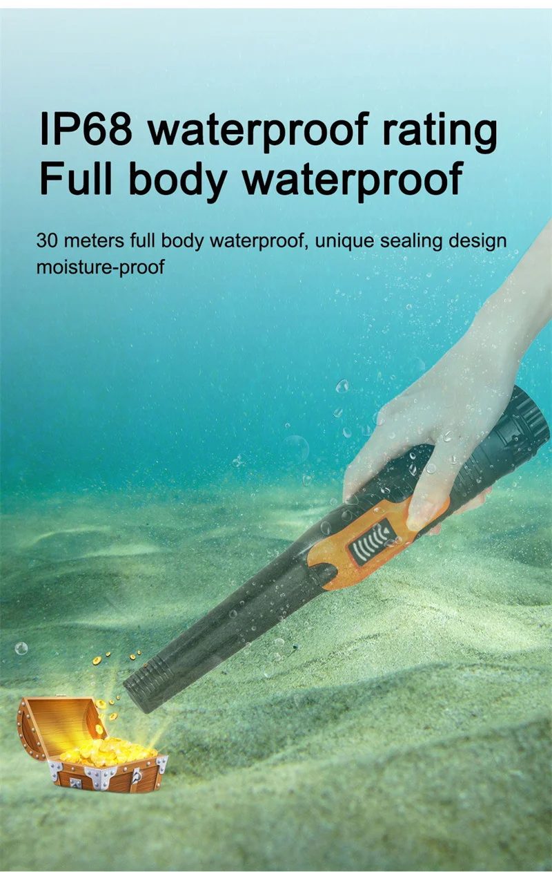 LCD Display Fully Waterproof Pinpoint Metal Detector Pinpointer360°Search Treasure Pinpointing Finder Probe for Adults and Kids