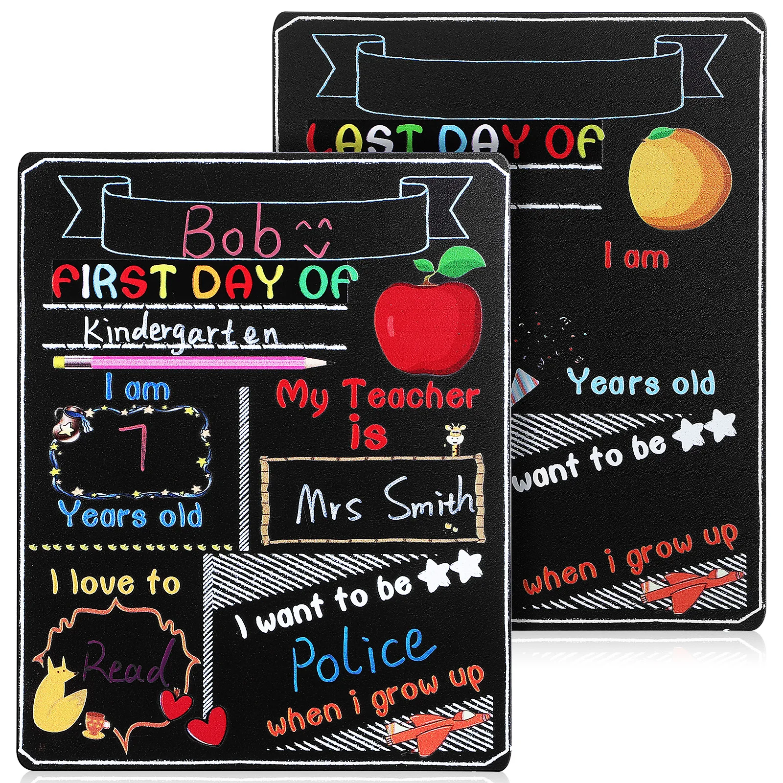 

2 pcs Double-sided Printed Blackboard Small First Day School Sign Sturdy Density Board Classroom Chalkboard First Day Of School