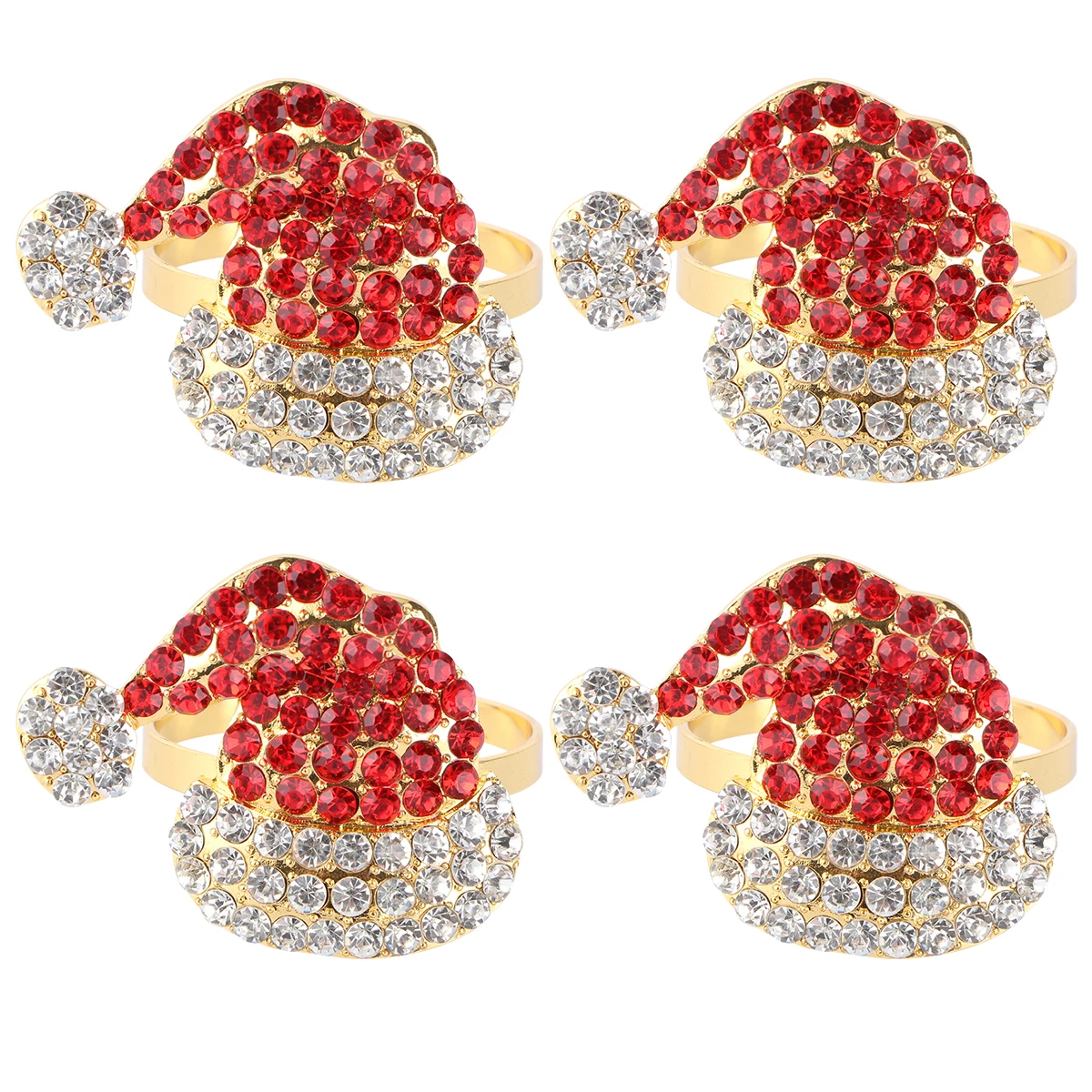 

4 Pcs Napkin Ring Red Buckles Shiny Holders Diamond Ornament Hat Christmas Rings Santa Metal