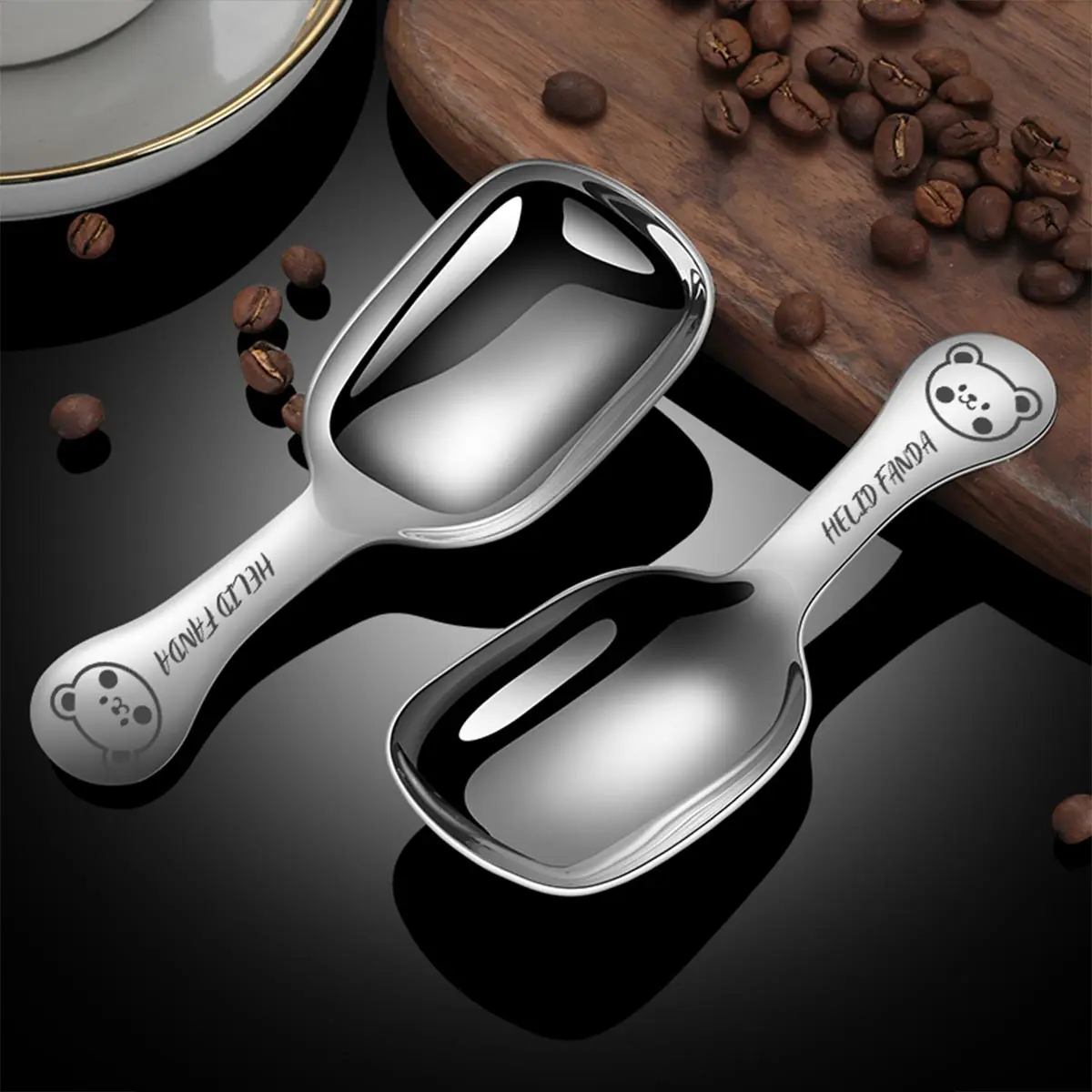 WORTHBUY 304 Stainless Steel Shovel Spoon Creative Tea Spoons Ice Cream Dessert Scoops Teaspoon Kitchen Tableware