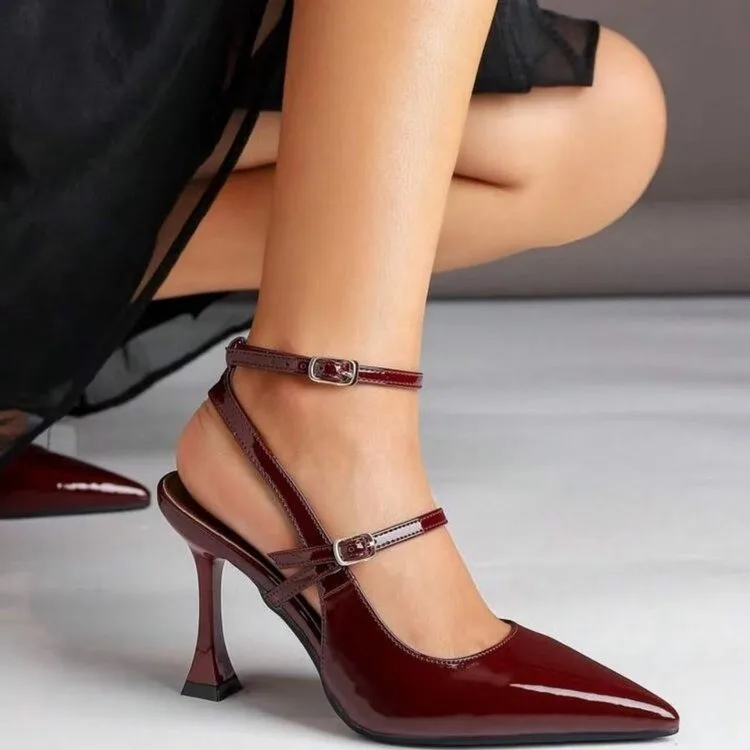 Summer New Women Pointed High Heels Sexy Slingbacks Shoes with Banquet Wedding Pumps Fashion Stiletto Heeled Closed-toe Sandals