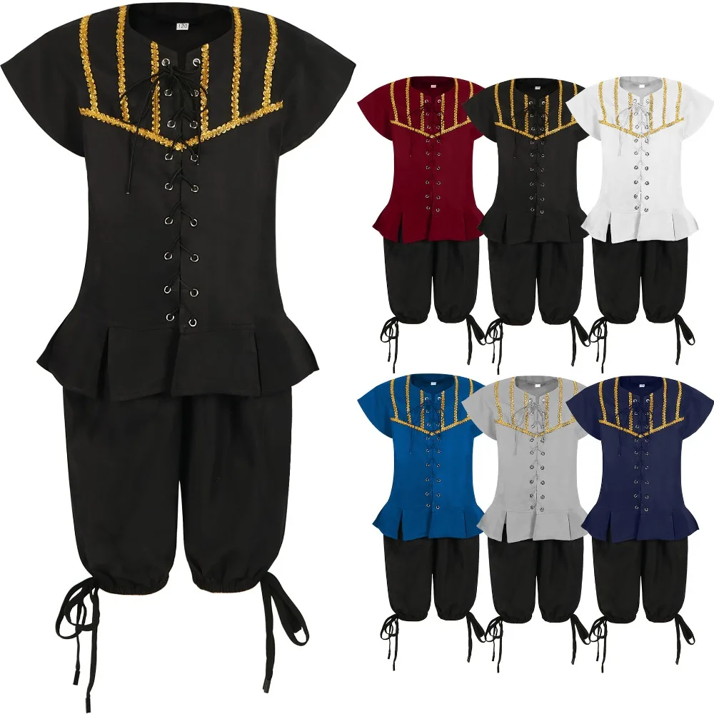 

Medieval Retro Renaissance Cosplay Costume Pirates Disguise for Kids Vitage Outfit Halloween Carnival Party Performance Roleplay