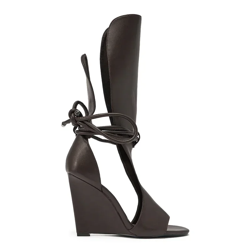 

Wedges Hollow Out Straps Sandal Boots Sexy Round Toe Solid Peep Toe Accept Customized New Arrivals Fashion Women Modern Shoes
