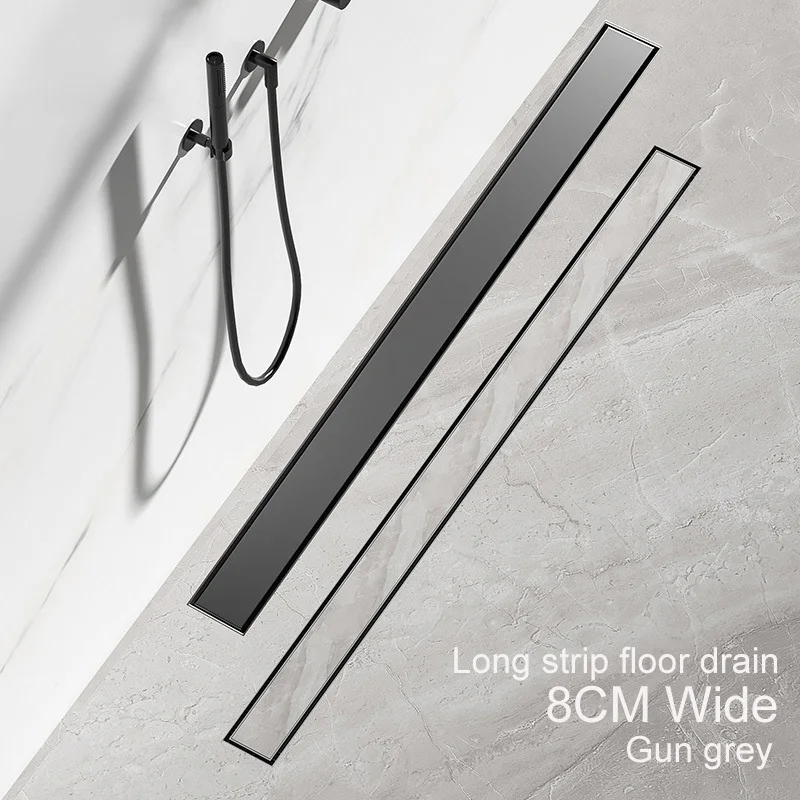 Bathroom 8cm Wide Floor Drain 304 Stainless Steel Invisible 20-50 Long Floor Drain Gun Gray Deodorant Inlaid With Tiles
